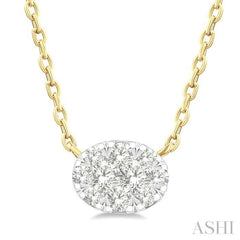1/10 Ctw Lovebright Petite East-West Set Oval Shape Round Cut Diamond Fashion Pendant With Chain in 10K Yellow Gold