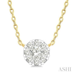 1/10 Ctw Lovebright Petite Round Shape Round Cut Diamond Fashion Pendant With Chain in 10K Yellow Gold