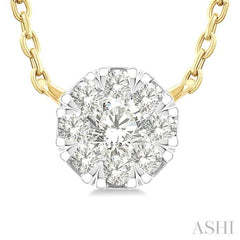 1/10 Ctw Lovebright Petite Round Shape Round Cut Diamond Fashion Pendant With Chain in 10K Yellow Gold