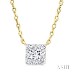 1/10 Ctw Lovebright Petite Square Shape Round Cut Diamond Fashion Pendant With Chain in 10K Yellow Gold
