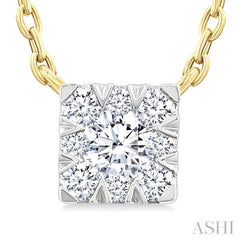 1/10 Ctw Lovebright Petite Square Shape Round Cut Diamond Fashion Pendant With Chain in 10K Yellow Gold