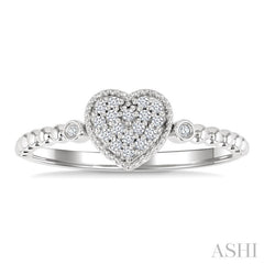 1/8 Ctw Petite Bead Shank Heart Motif Round Cut Diamond Fashion Ring in 10K White Gold