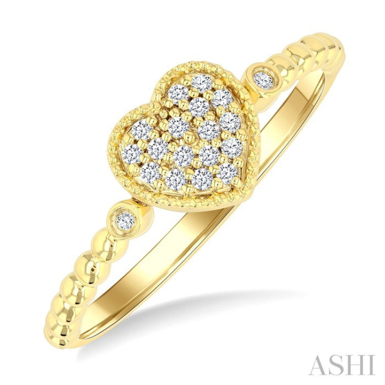 1/8 Ctw Petite Bead Shank Heart Motif Round Cut Diamond Fashion Ring in 10K Yellow Gold