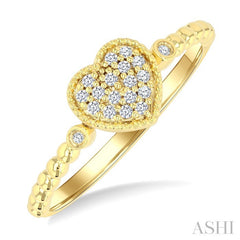 1/8 Ctw Petite Bead Shank Heart Motif Round Cut Diamond Fashion Ring in 10K Yellow Gold