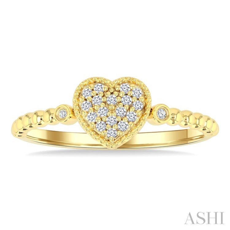 1/8 Ctw Petite Bead Shank Heart Motif Round Cut Diamond Fashion Ring in 10K Yellow Gold