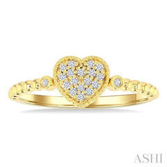 1/8 Ctw Petite Bead Shank Heart Motif Round Cut Diamond Fashion Ring in 10K Yellow Gold