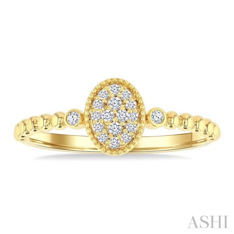 1/8 Ctw Petite Bead Shank Oval Center Round Cut Diamond Fashion Ring in 10K Yellow Gold