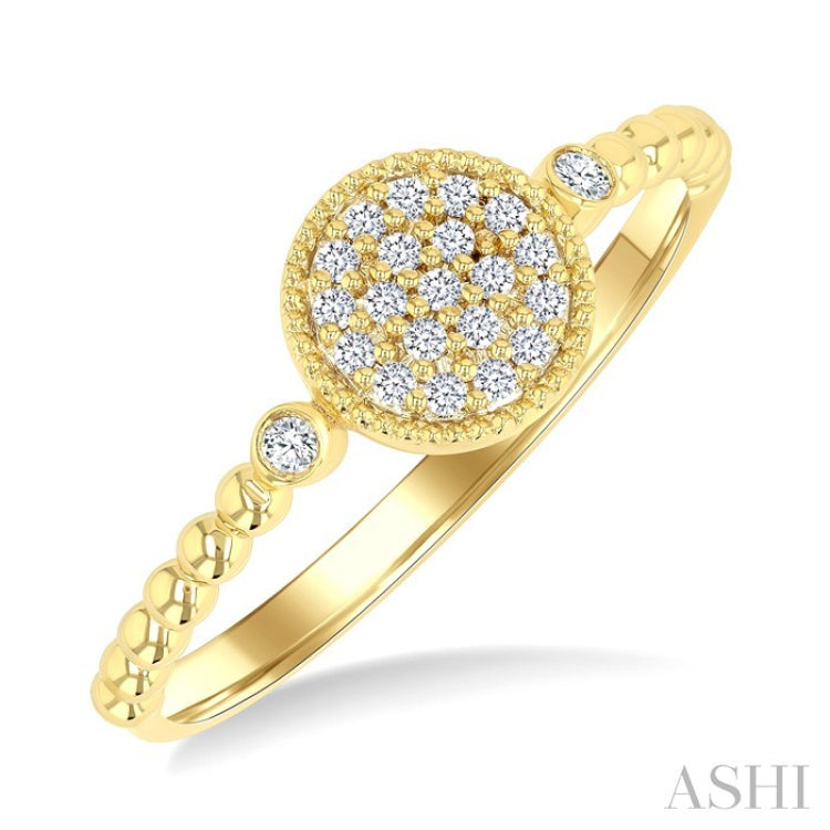 1/8 Ctw Petite Bead Shank Circular Center Round Cut Diamond Fashion Ring in 10K Yellow Gold