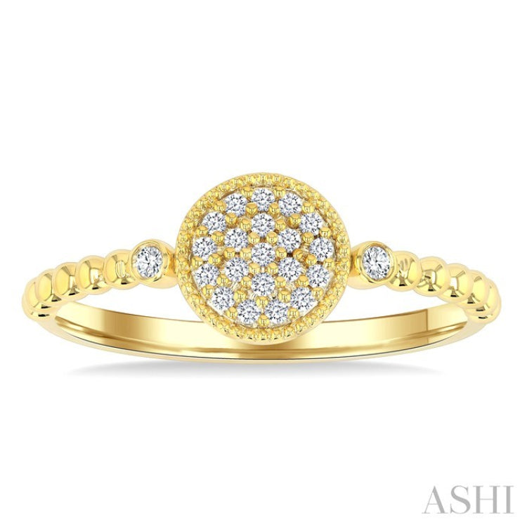 1/8 Ctw Petite Bead Shank Circular Center Round Cut Diamond Fashion Ring in 10K Yellow Gold