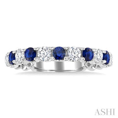 2.85 MM Sapphire and 1/2 Ctw Round Cut Diamond Precious Wedding Band in 14K White Gold