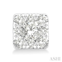 1/6 Ctw Lovebright Petite Square Shape Round Cut Diamond Fashion Stud Earring in 10K White Gold
