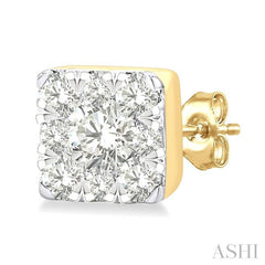 1/6 Ctw Lovebright Petite Square Shape Round Cut Diamond Fashion Stud Earring in 10K Yellow Gold