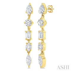 1 Ctw Mixed Diamond Cut Fashion Earring in 14K Yellow Gold