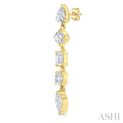 1 Ctw Mixed Diamond Cut Fashion Earring in 14K Yellow Gold