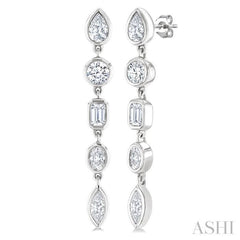 1 Ctw Bezel Set Mixed Diamond Cut Fashion Earring in 14K White Gold