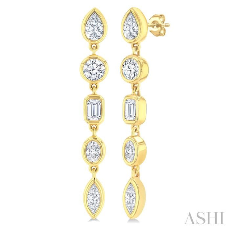 1 Ctw Bezel Set Mixed Diamond Cut Fashion Earring in 14K Yellow Gold