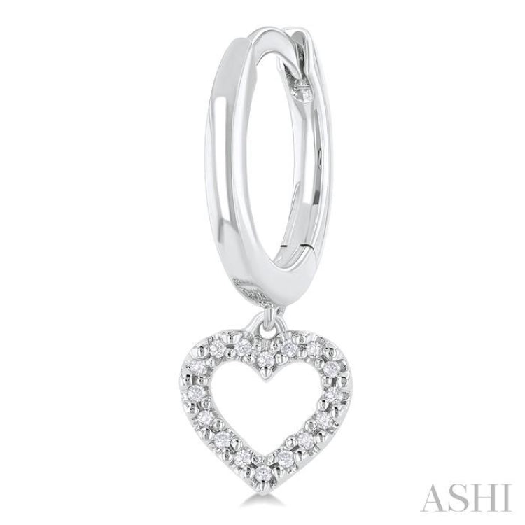 1/10 Ctw Petite Heart Shape Round Cut Diamond Fashion Huggies Earrings in 10K White Gold