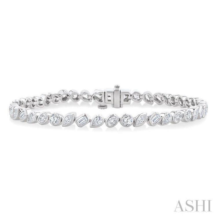4 Ctw Mixed Diamond Cut Fashion Tennis Bracelet in 14K White Gold