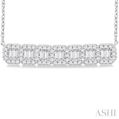 1/2 Ctw Interlocked Octagonal Shape Motif Fusion Baguette and Round Cut Diamond Necklace in 14K White Gold
