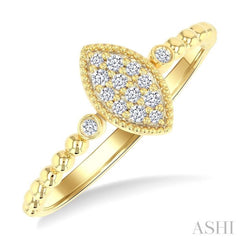 1/8 Ctw Petite Bead Shank Marquise Shape Center Round Cut Diamond Fashion Ring in 10K Yellow Gold