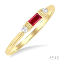 4X2 MM Baguette Cut Ruby and 1/20 Ctw Round Cut Diamond Precious Fashion Ring in 10K Yellow Gold