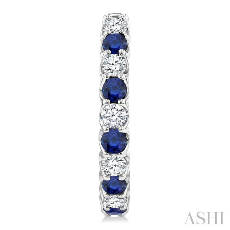 2.5 MM Sapphire and 1 Ctw Round Cut Inside-Out Diamond Precious Hoop Earrings in 14K White Gold