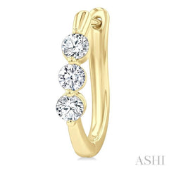 3/4 Ctw 3-Stone Round Cut Diamond Fashion Hoop Earring in 14K Yellow Gold