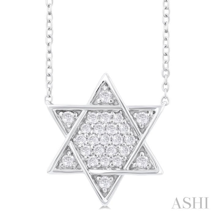 1/4 Ctw Star of David Round Cut Diamond Fashion Pendant With Chain in 14K White Gold