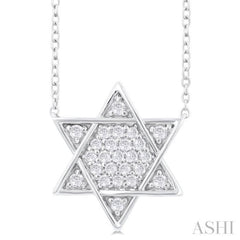 1/4 Ctw Star of David Round Cut Diamond Fashion Pendant With Chain in 14K White Gold