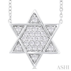 1/4 Ctw Star of David Round Cut Diamond Fashion Pendant With Chain in 14K White Gold