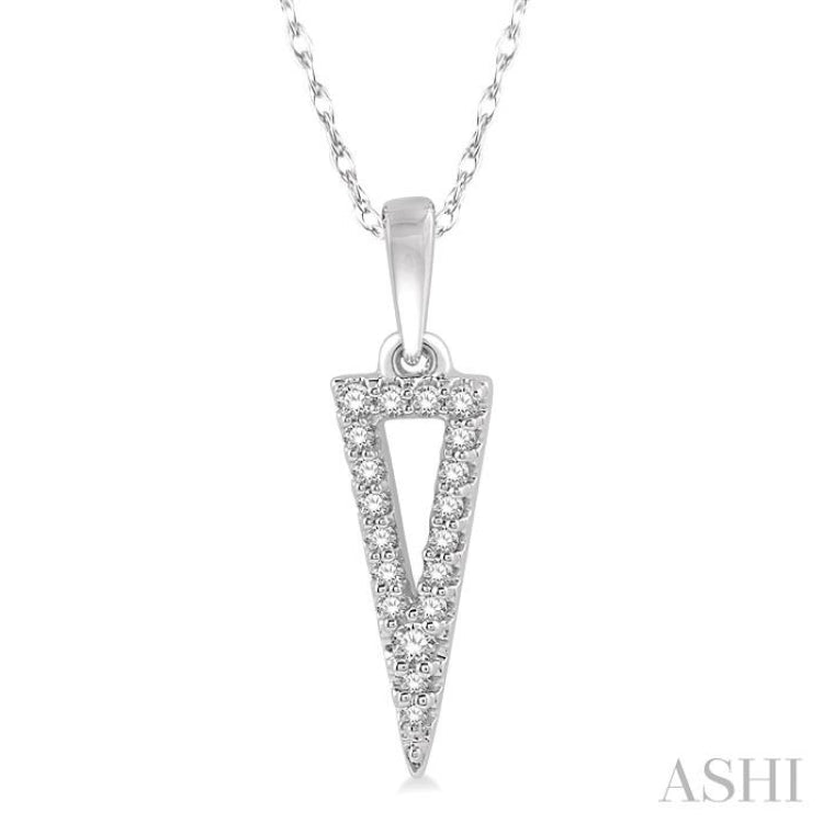 1/10 Ctw Hollow Center Inverted Triangle Round Cut Diamond Pendant With Chain in 10K White Gold