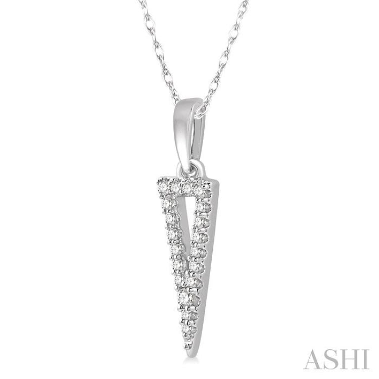 1/10 Ctw Hollow Center Inverted Triangle Round Cut Diamond Pendant With Chain in 10K White Gold