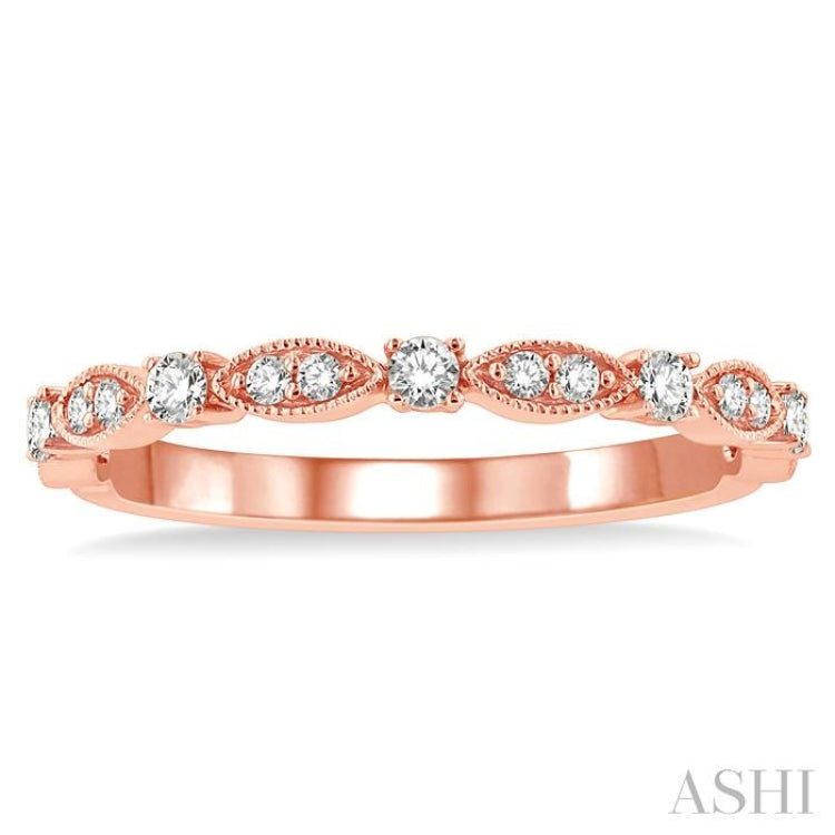 1/4 Ctw Lattice Marquise and Circular Mount Round Cut Diamond Stackable Band in 14K Rose Gold