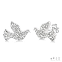 1/6 Ctw Petite Dove Round Cut Diamond Fashion Stud Earring in 10K White Gold