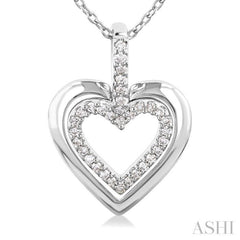 1/10 Ctw Petite Twin Heart Round Cut Diamond Fashion Pendant With Chain in 10K White Gold