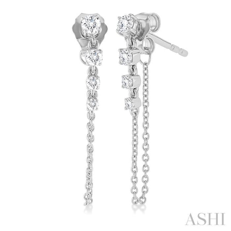 1/3 Ctw Journey Round Cut Diamond Fashion Long Chain Earring in 14K White Gold
