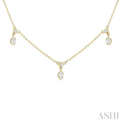 5/8 Ctw Dangle Oval and Round Cut Diamond Station Necklace in 14K Yellow Gold
