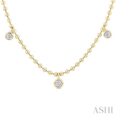 3/4 Ctw Bezel Set Round Cut Diamond Ball Bead Chain Station Necklace in 14K Yellow Gold