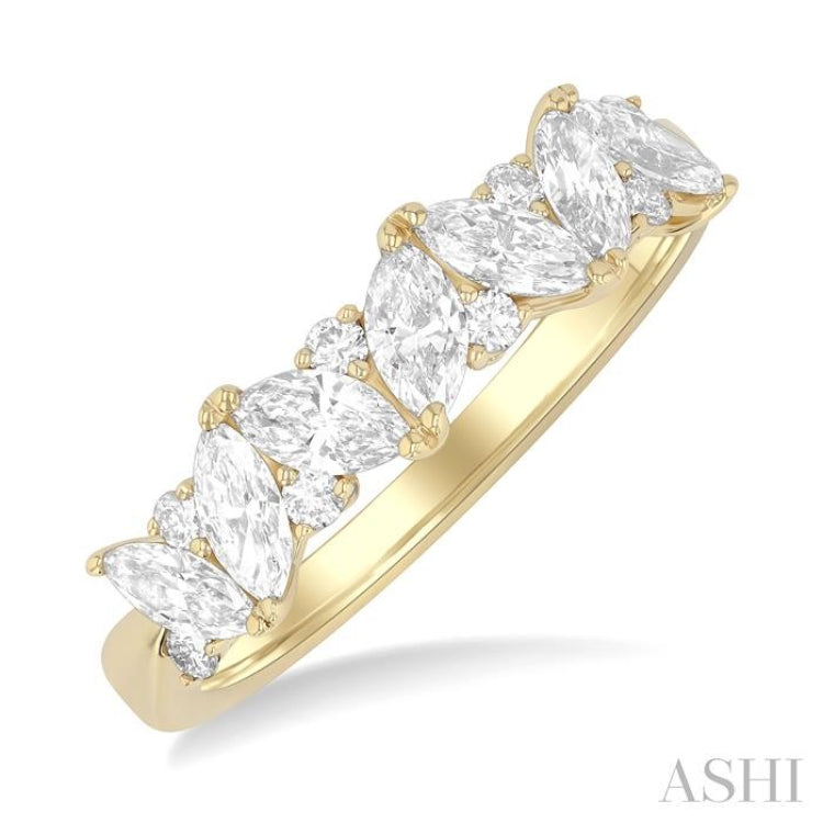1 Ctw Scatter Marquise and Round Cut Diamond Fashion Band in 14K Yellow Gold