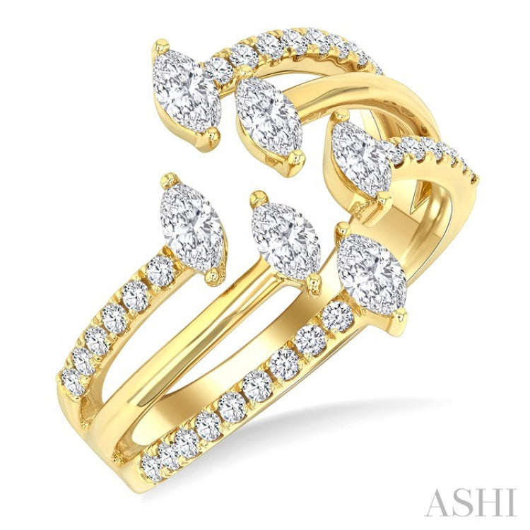 7/8 Ctw Three-Way Split Marquise and Round Cut Diamond Fashion Open Ring in 14K Yellow Gold