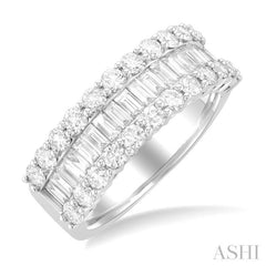 1 3/4 Ctw Channel Set Baguette and Round Cut Diamond Fashion Band in 14K White Gold