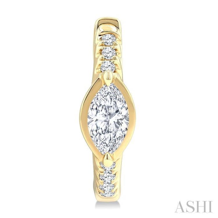 1/3 Ctw Marquise Centerpiece and Round Cut Diamond Fashion Huggie Earrings in 14K Yellow Gold