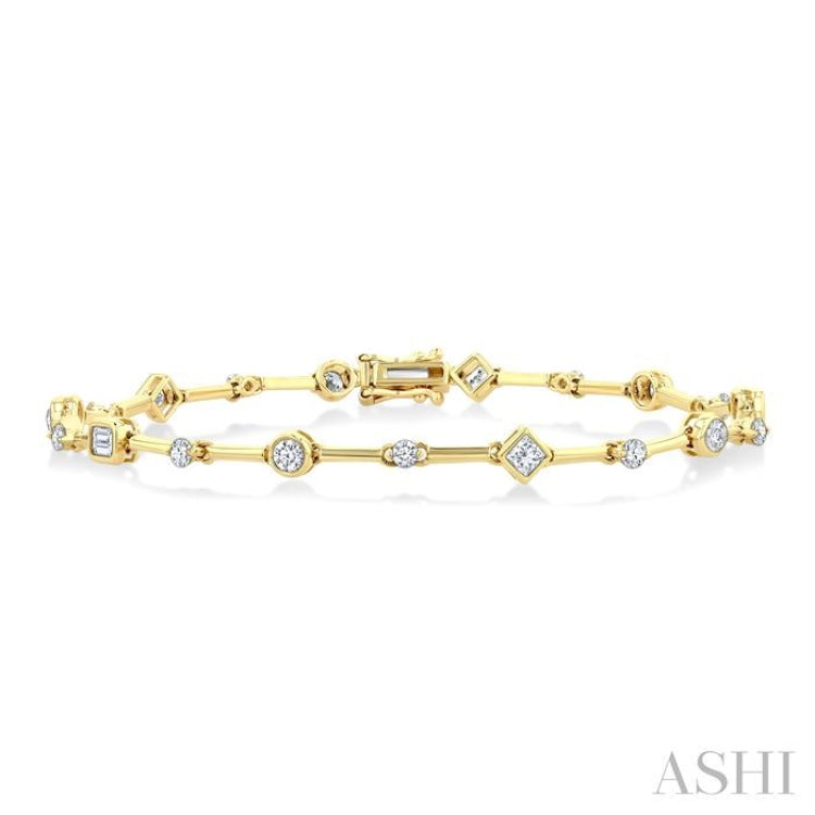 1 1/5 Ctw Mixed Diamond Cut Bar Link Bracelet in 14K Yellow Gold