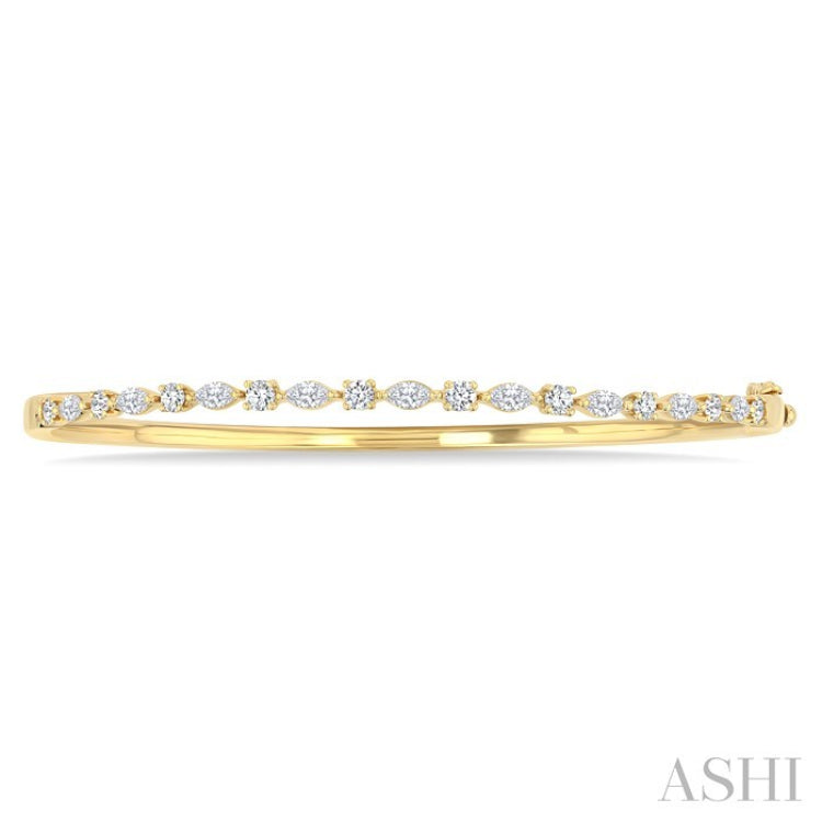 1 Ctw Marquise and Round Cut Diamond Fashion Bangle in 14K Yellow Gold
