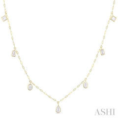 1 1/5 Ctw Bezel Set Mixed Diamond Cut Station Necklace in 14K Yellow Gold