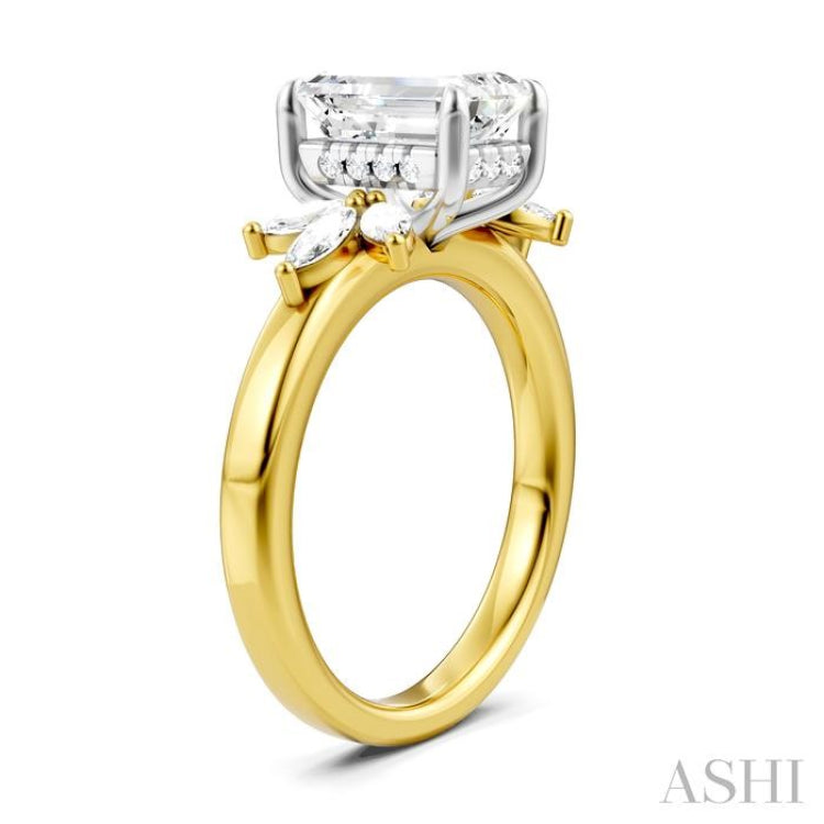 1/2 Ctw Emerald Shape Marquise and Round Cut Diamond Semi-Mount Engagement Ring in 14K Yellow and White Gold