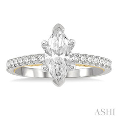 1/4 Ctw Marquise Shape Round Cut Diamond Semi-Mount Engagement Ring in 14K White and Yellow Gold