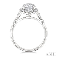 1/3 Ctw Oval Shape Carved Shank Round Cut Diamond Semi-Mount Engagement Ring in 14K White Gold