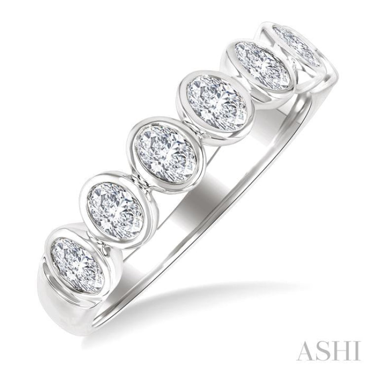 1 Ctw 7-Stone Bezel Set Oval Cut Diamond Fashion Band in 14K White Gold