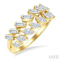 3/4 Ctw Split Twin Row Marquise and Baguette Cut Diamond Fashion Ring in 14K Yellow Gold